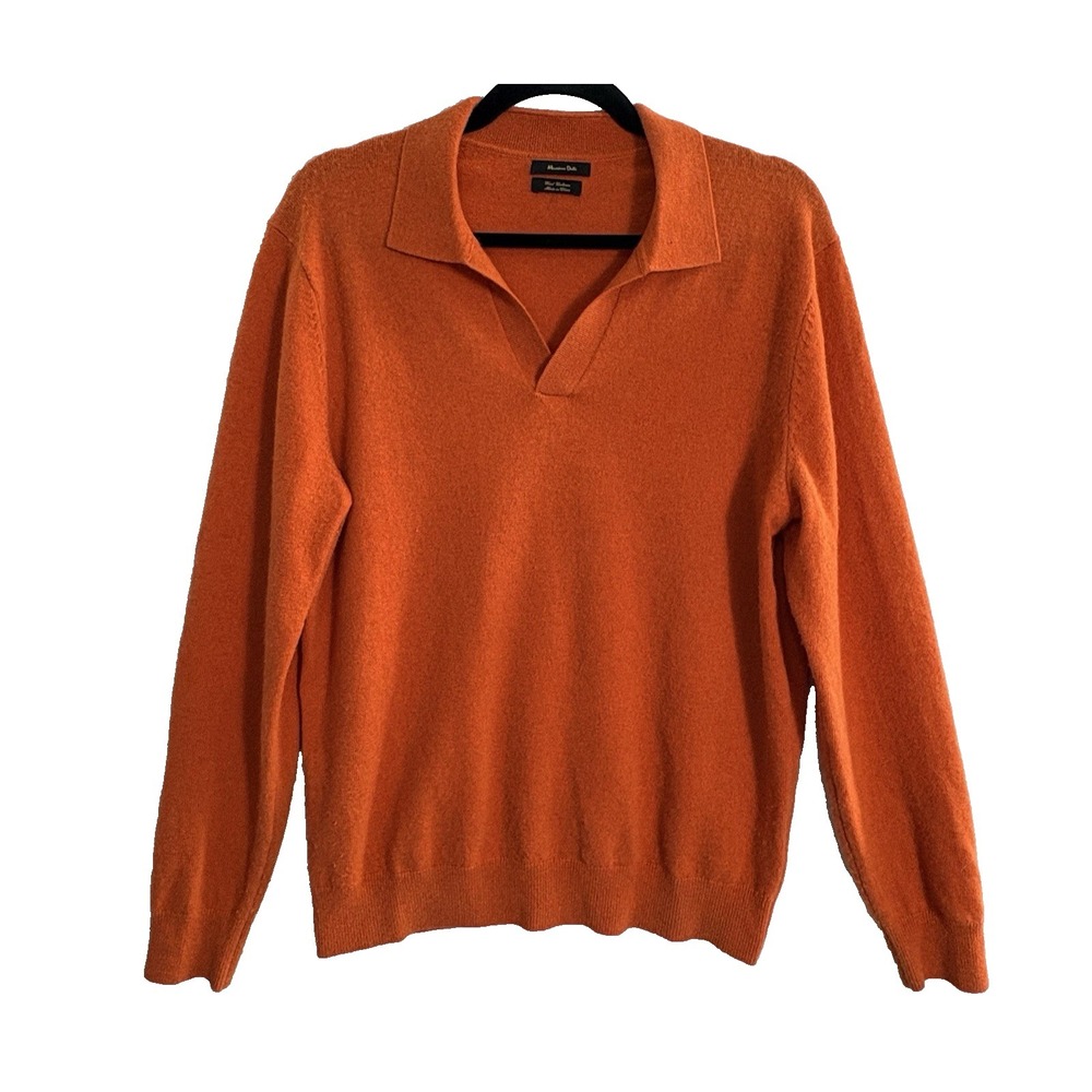 MASSIMO DUTTI Women Cashmere Wool Pullover Collar Sweater Sz M Orange 45-15